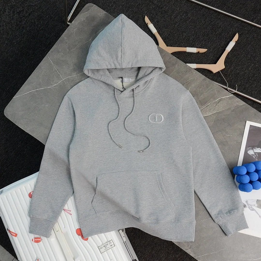 CD Logo Embroidered Gray Hoodie Sweatshirt