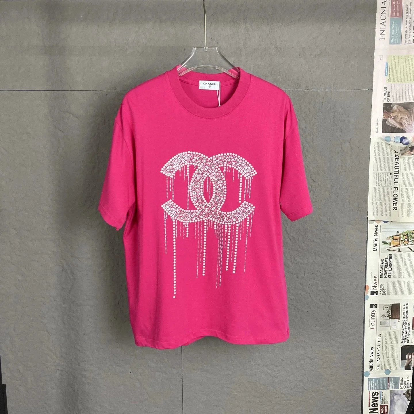 Chanel Pink T-Shirt with Pearl Logo Design