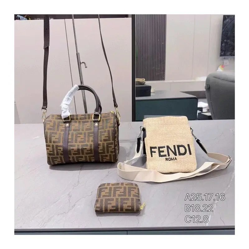 FENDI Monogram Canvas Shoulder Bag with Matching Pouch and Wallet