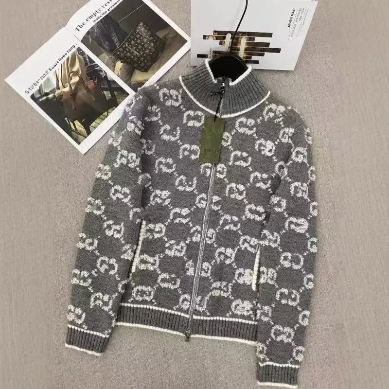 Gucci GG Monogram Knit Zip-Up Sweater Jacket