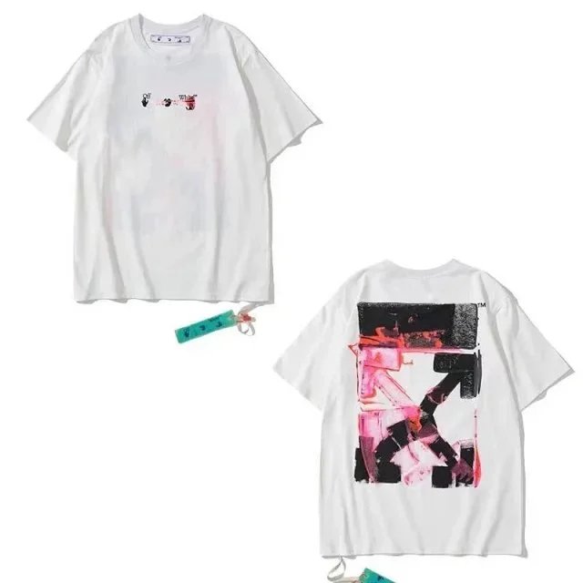 OFF-WHITE White T-Shirt with Abstract Print and Logo