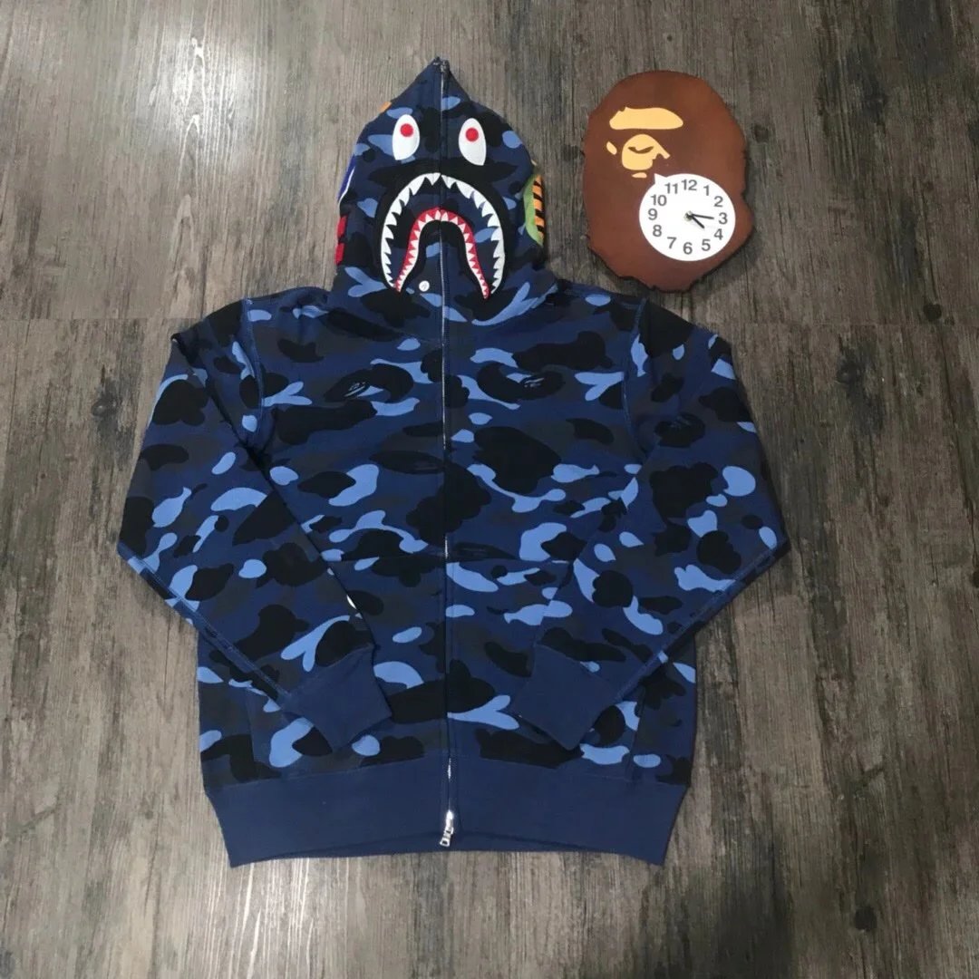 BAPE Shark Hoodie Blue Camo Zip-Up Sweatshirt