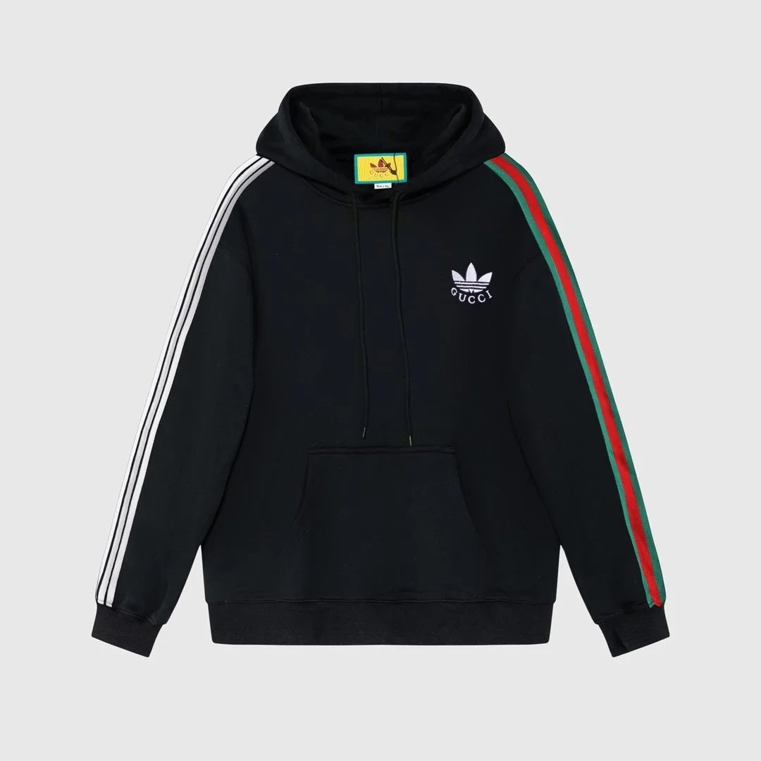 Adidas x Gucci Black Hoodie with White and Red Green Stripes