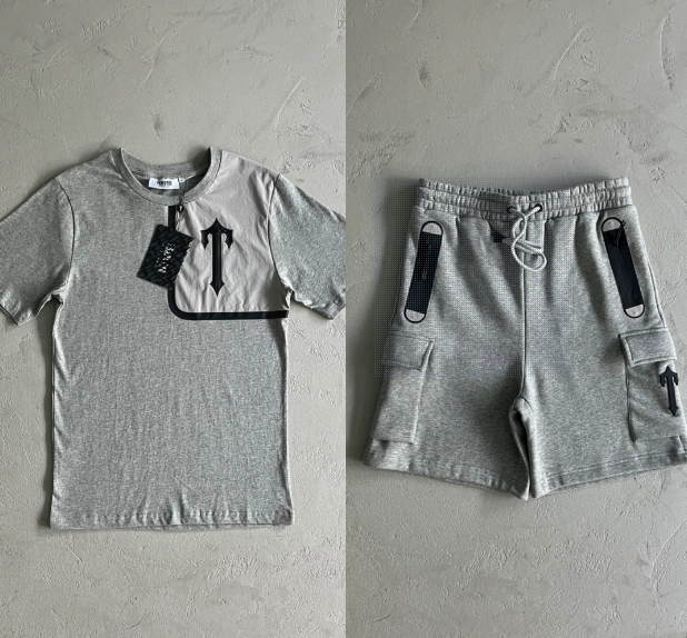 Gray T-Shirt and Shorts Set with Arrow Logo Design