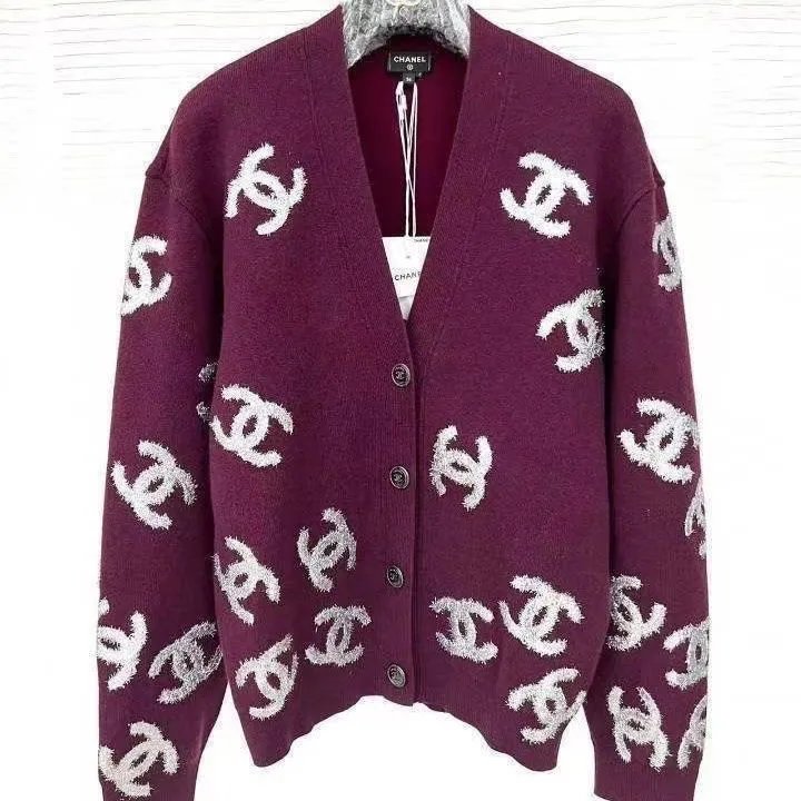 Chanel Purple CC Logo Knit Cardigan Sweater