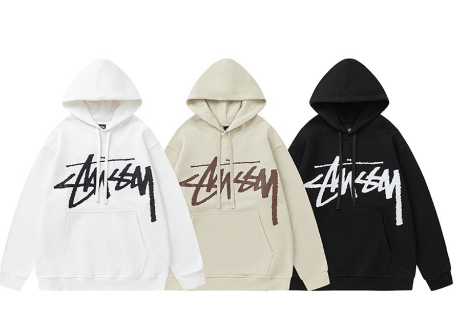 Stussy Signature Hoodie in White Beige and Black