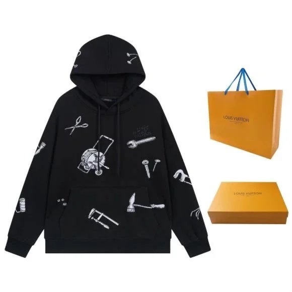 Louis Vuitton Black Hoodie with Tool Print Design