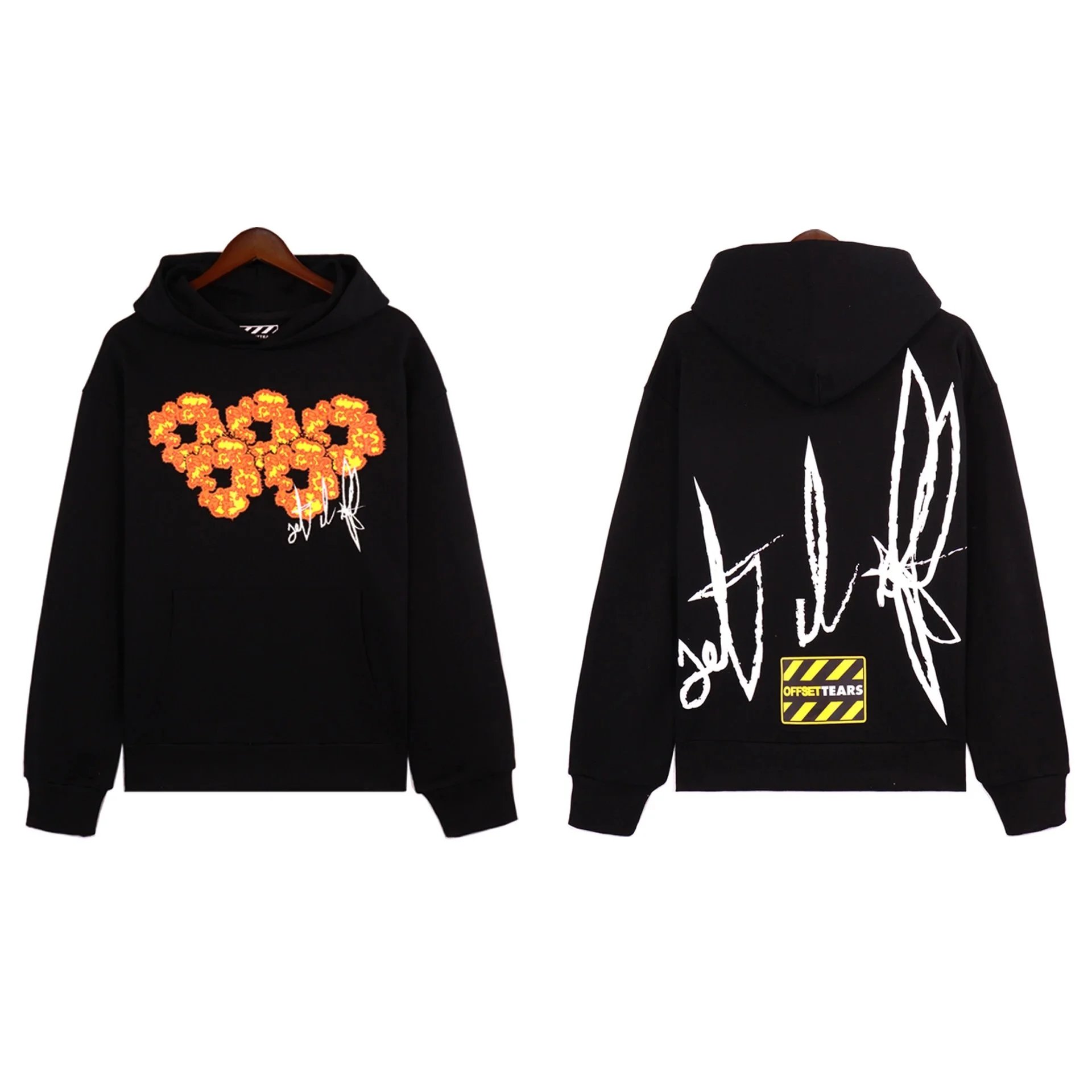 Black Hoodie with Flame 999 Design and Set It Off Signature