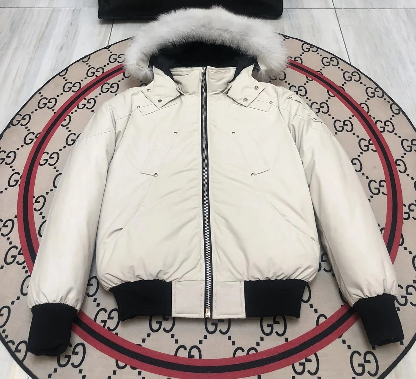 White Fur Hooded Bomber Jacket for Women