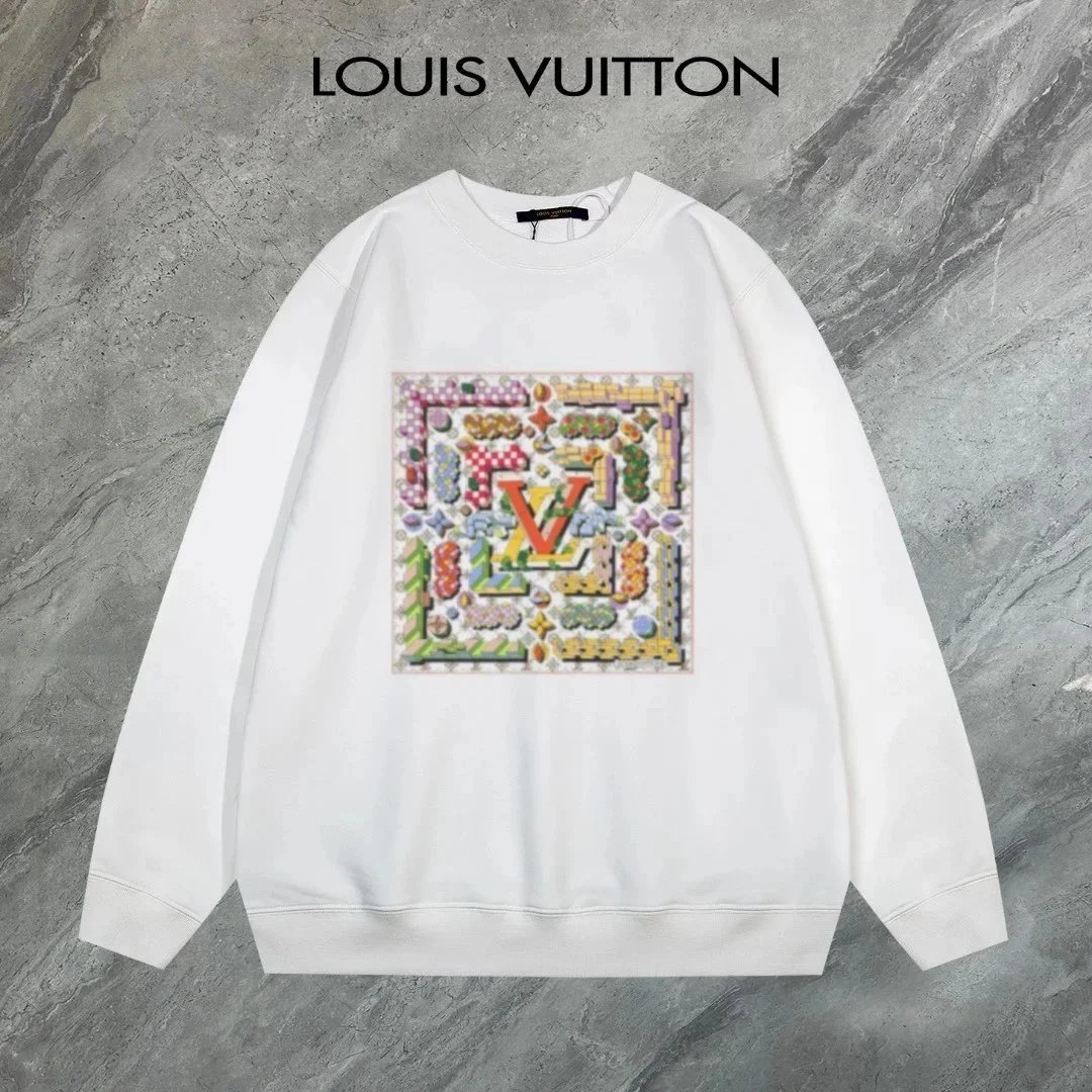 Louis Vuitton White Crewneck Sweatshirt with Colorful Monogram Print