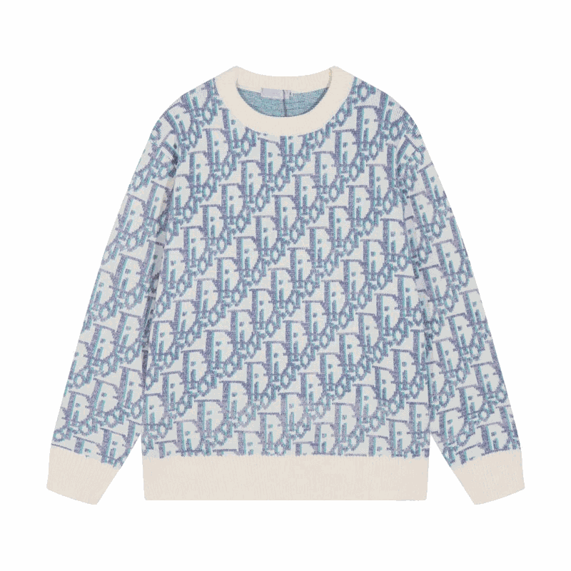Dior Oblique Pattern Knit Sweater in Blue and White