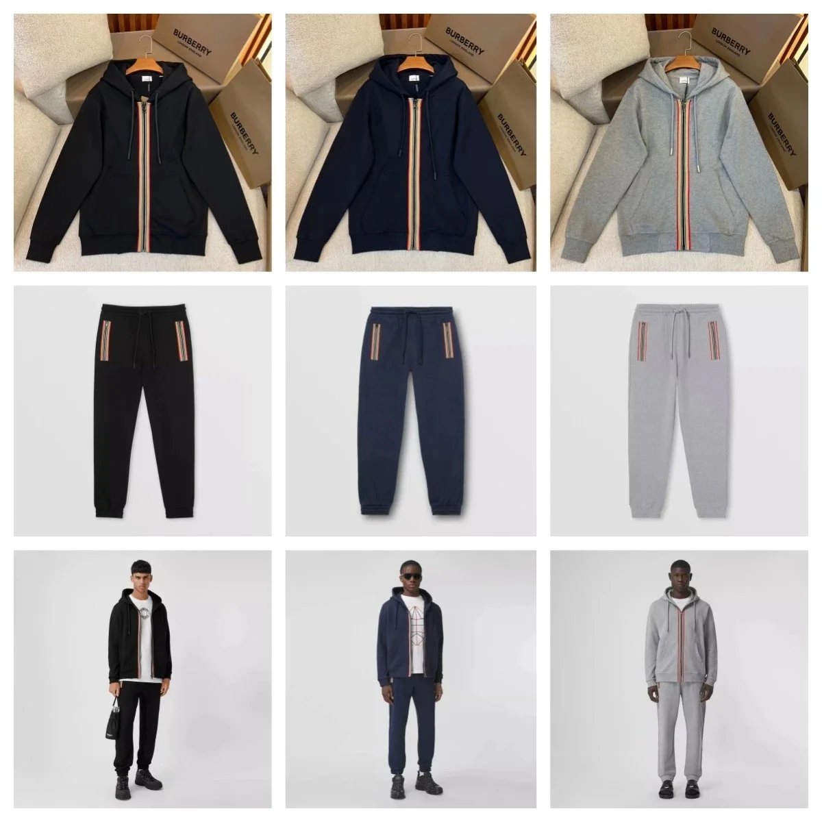 Burberry Men's Hoodie and Jogger Set with Iconic Stripe Design