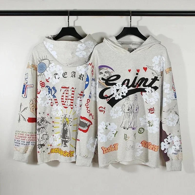 Saint Graffiti Print Hoodie for Women Men Oversized Streetwear Sweatshirt