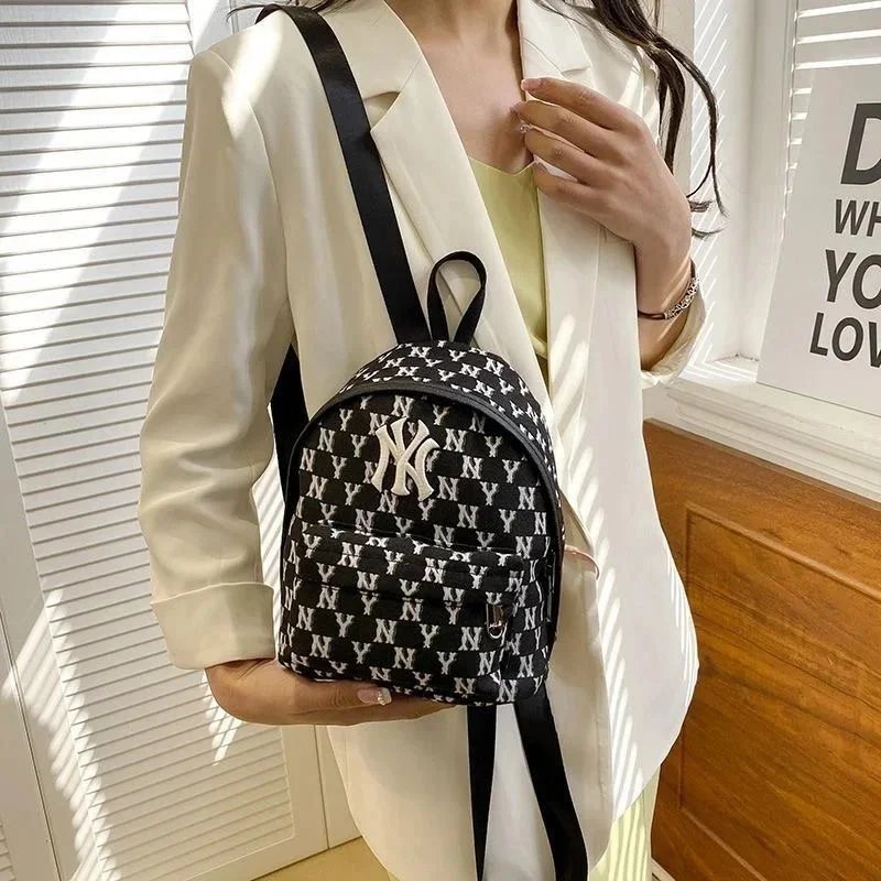 NY Yankees Mini Backpack for Women Fashionable Black and White Pattern Bag