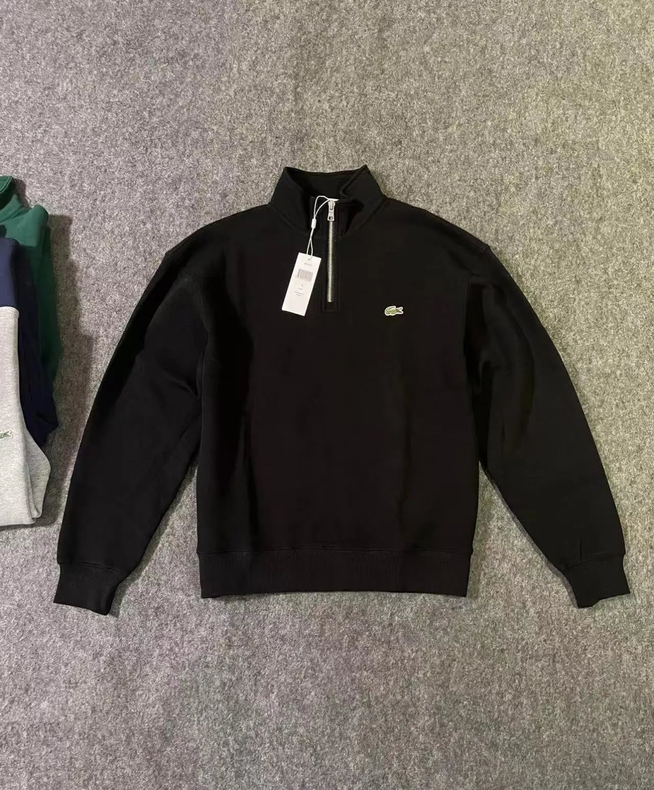 Lacoste Men's Black Half-Zip Sweatshirt with Crocodile Logo