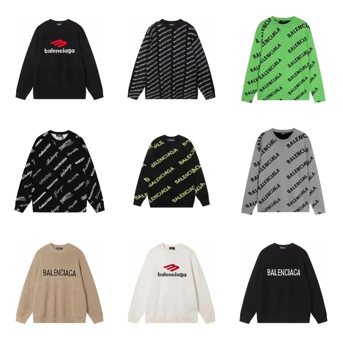 Balenciaga Logo Print Crewneck Sweaters for Men and Women