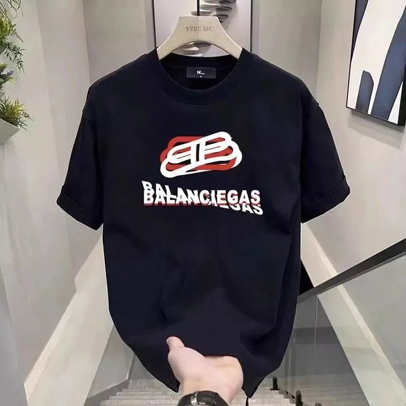 BALANCIEGAS Logo Print Black T-Shirt for Men Women Casual Streetwear