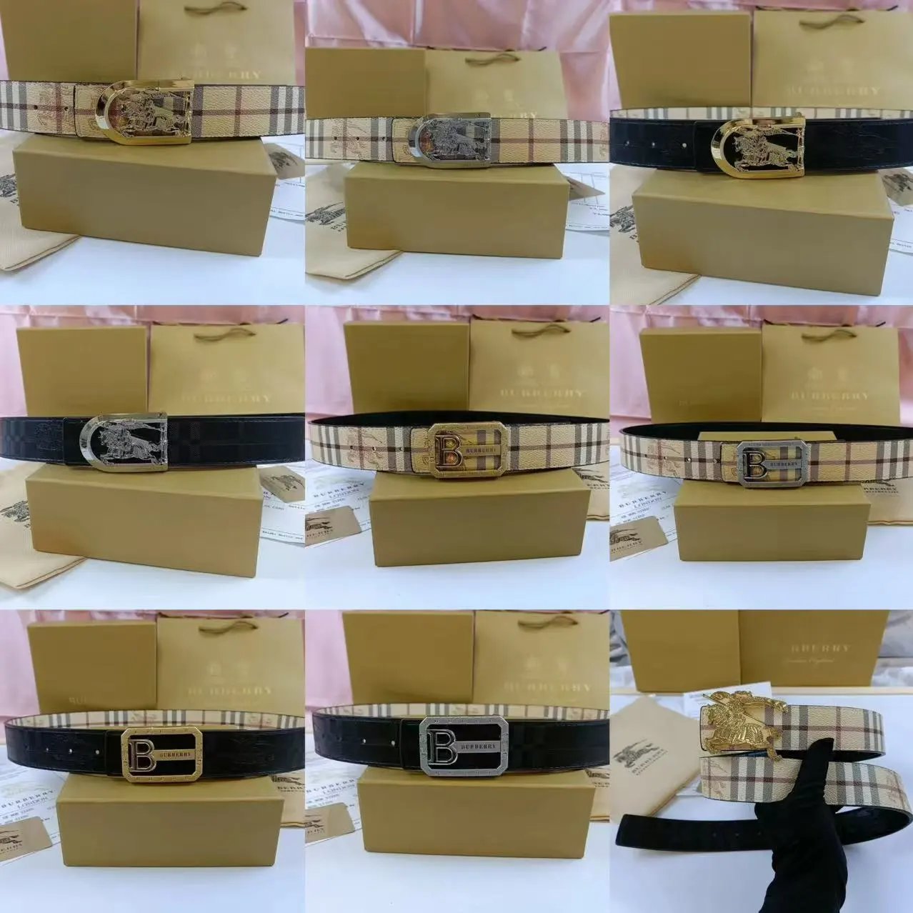 Burberry Check Belt with Logo Buckle for Men and Women