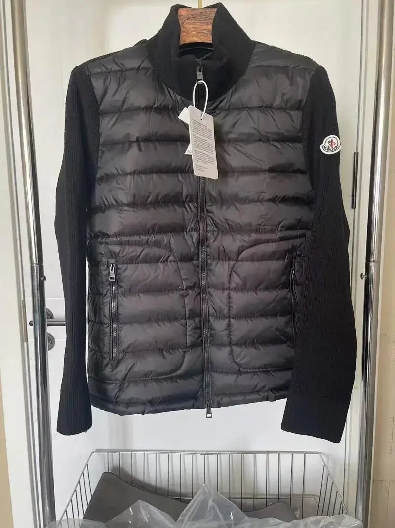Moncler Black Quilted Down Vest with Knit Sleeves