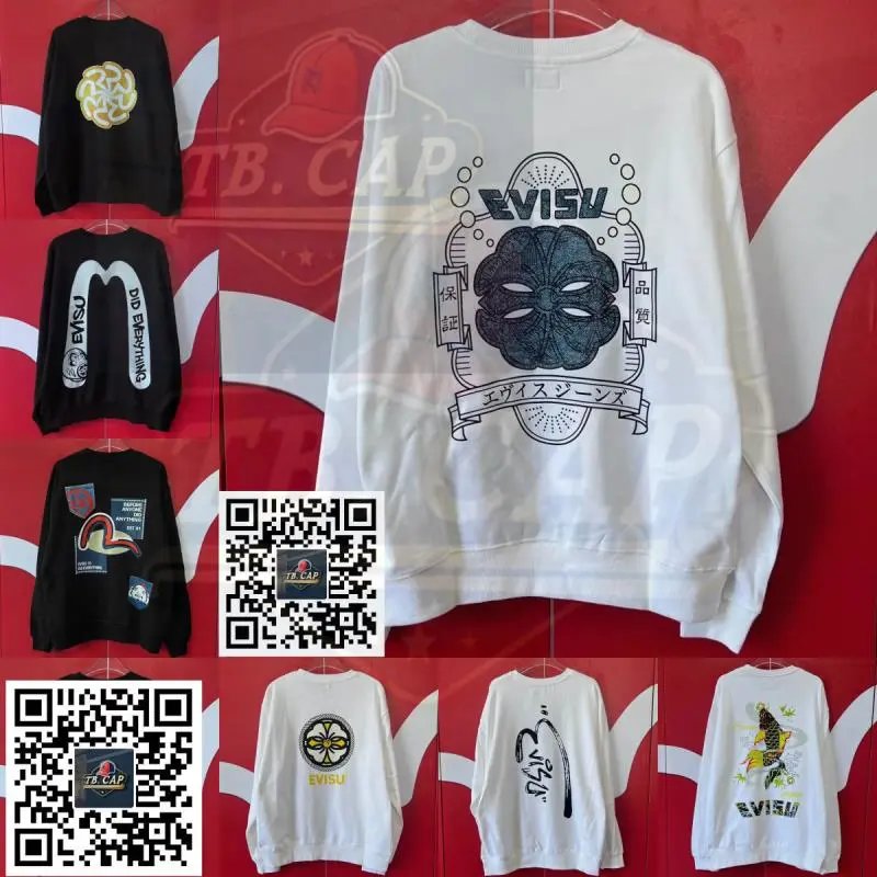 EVISU White Long Sleeve T-Shirt with Mask Design