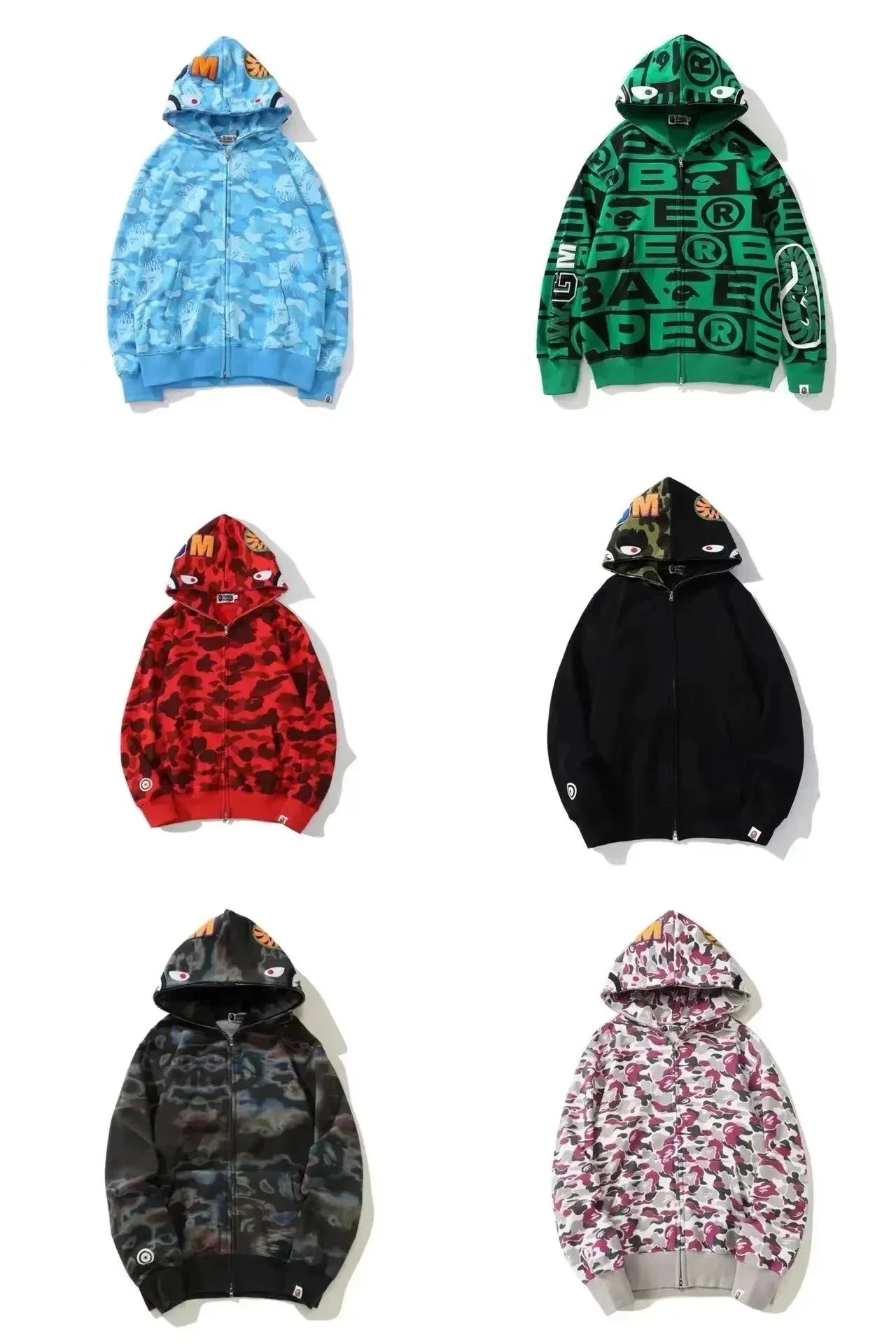BAPE Shark Hoodie Zip-Up Sweatshirt Camouflage Pattern Streetwear