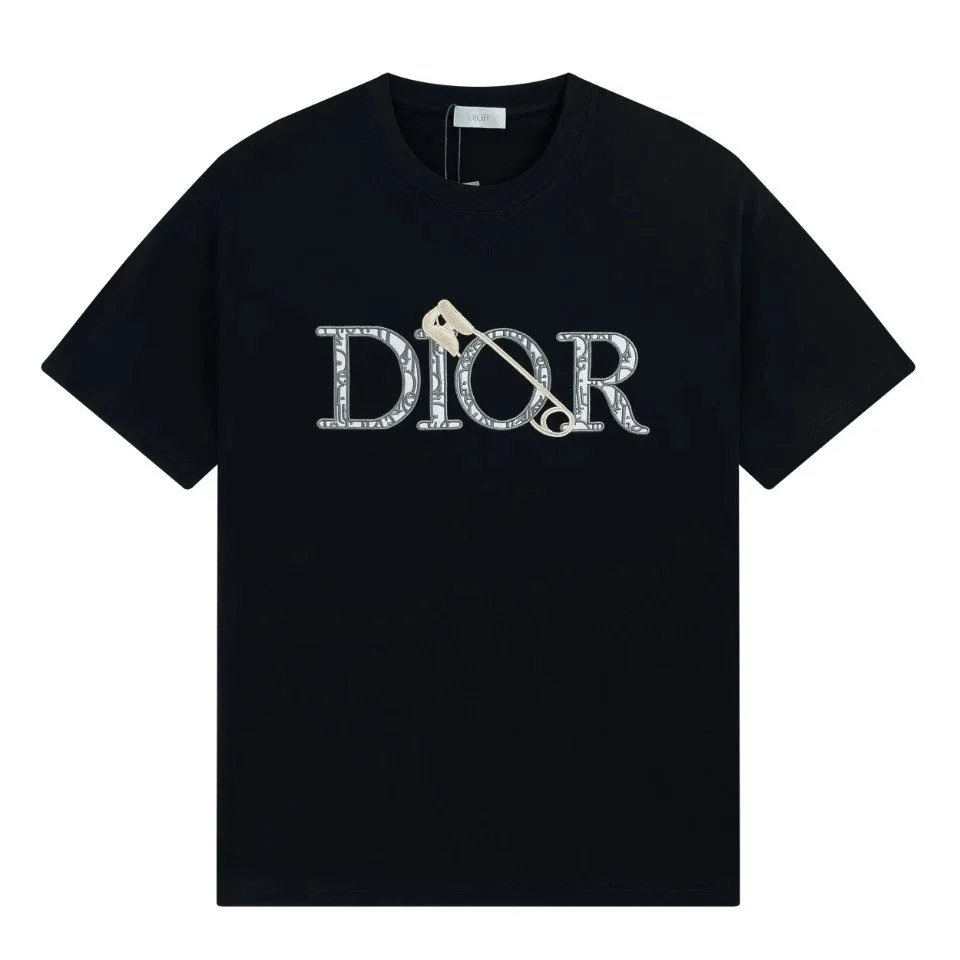 Dior Logo Embroidered Black T-Shirt for Men