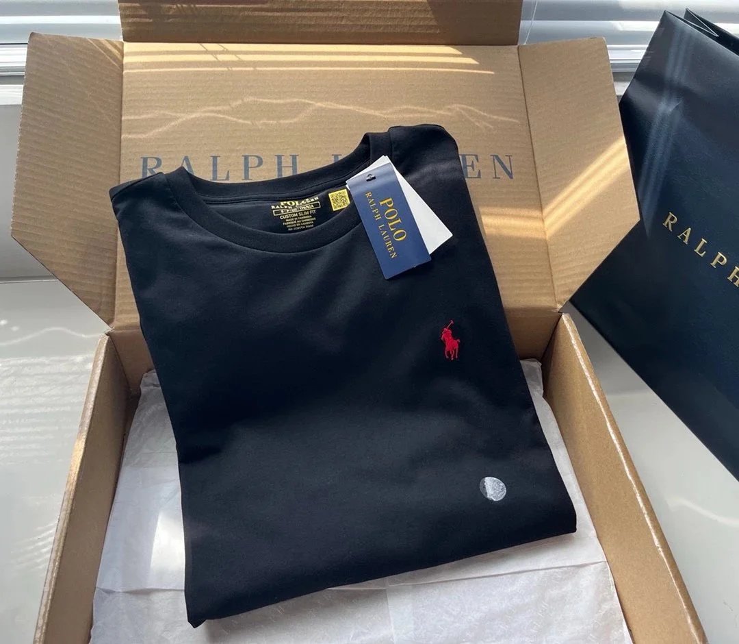 Polo Ralph Lauren Black Cotton T-Shirt with Red Pony Logo